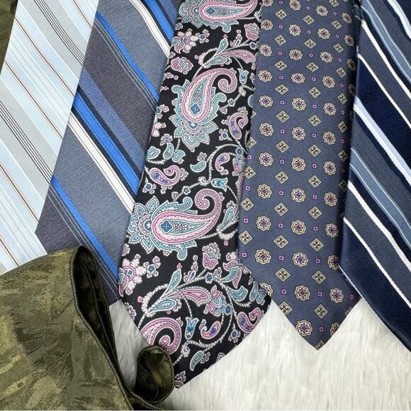 Lot of 9 vintage assorted blue green printed striped ties - Picture 3 of 9